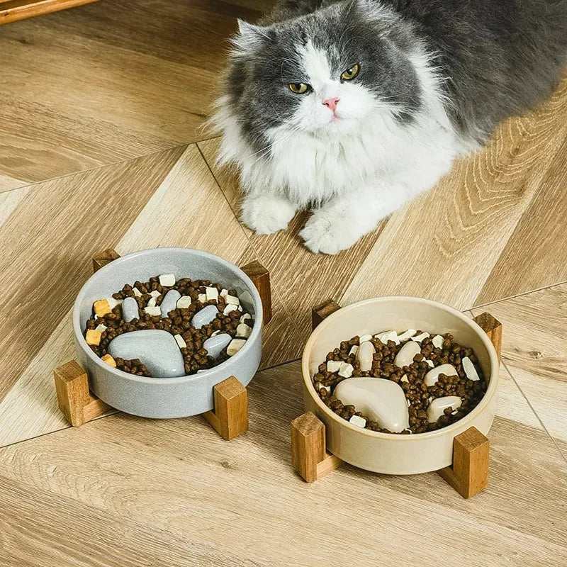 Japanese-Style Ceramic Slow Feeding Bowl for Pets