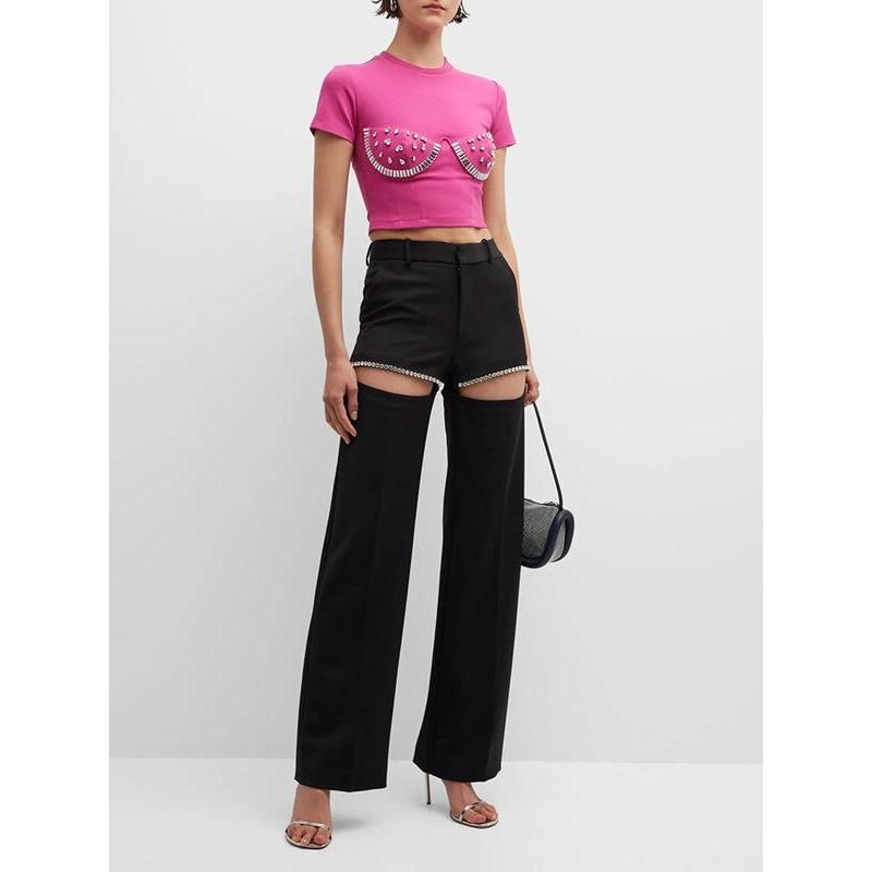 High Waist Spliced Diamond Wide Leg Pants