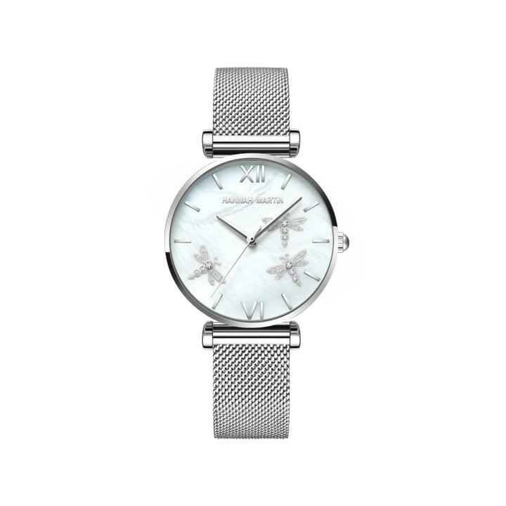 Dragonfly Design Watch with White Oyster Dial and Akoya Pearl Accents