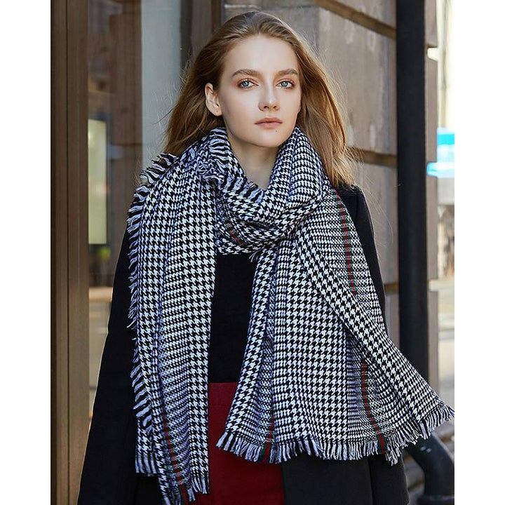 Luxury Wool Plaid Scarf for Women