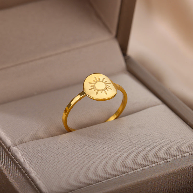 Round Gold Stainless Steel Sun Rings for Women