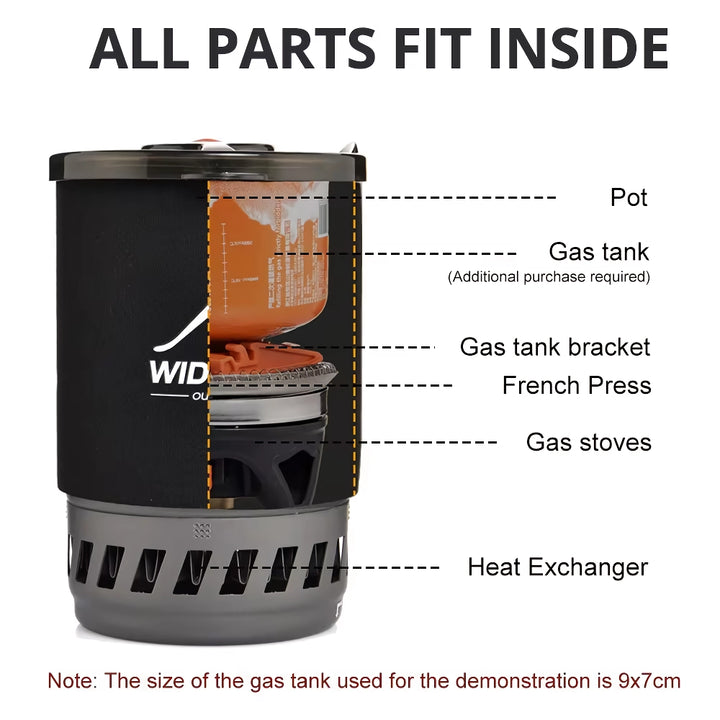 Portable Camping Cooking System with Heat Exchanger and Gas Stove