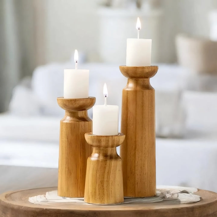 Rustic Wooden Candlestick Holder