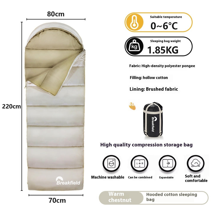 Outdoor Camping Thickened Waterproof Cotton Sleeping Bag Four Seasons Machine Washable Splicing Sleeping Bag