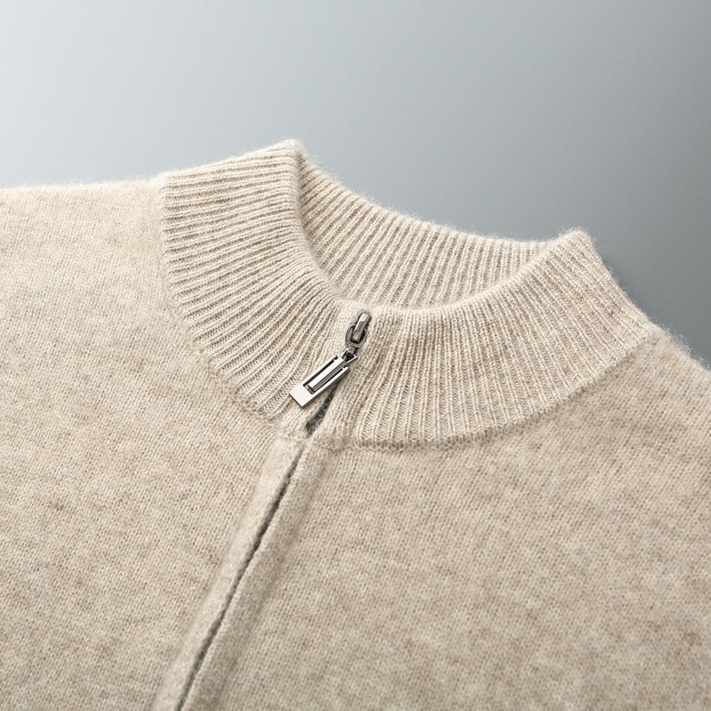 Pure Wool Knit Double-strand Thickening Stand Collar Cashmere Cardigan