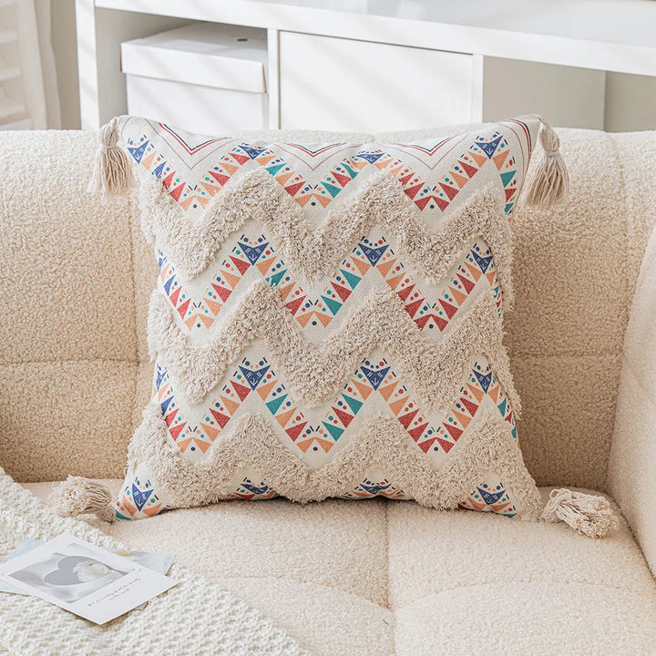 Boho Geometric Tufted Cushion Cover – Decorative Pillow for Home and Sofa