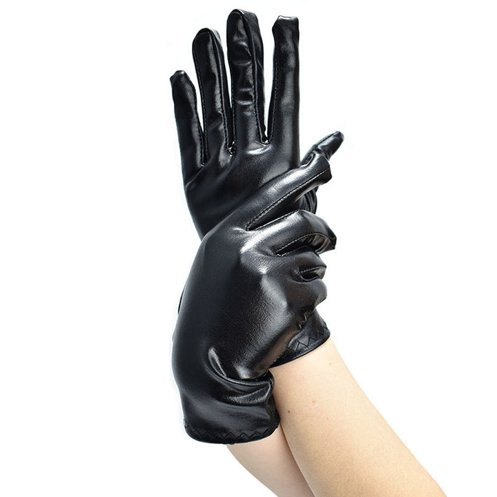 Black Pu Patent Leather Gloves Tight-fitting Single-layer Thin Section