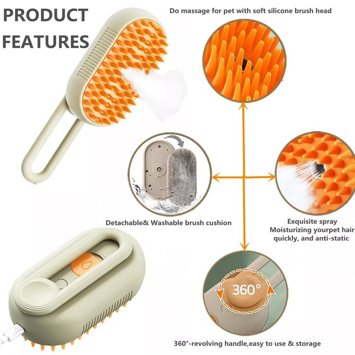 Pet Grooming Comb with Electric Spray and Soft Silicone Brush