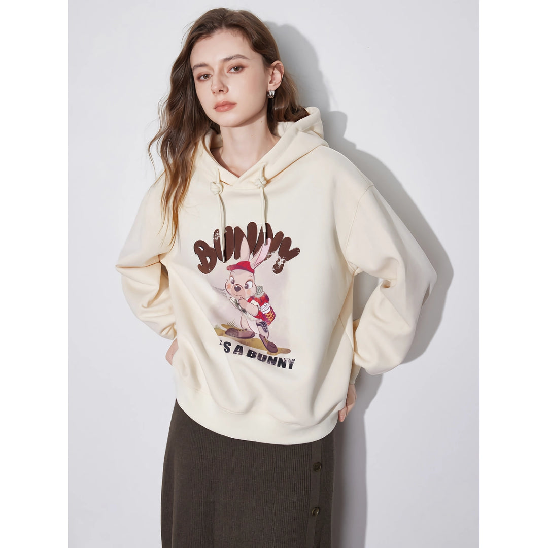 Women’s Rabbit Print Hooded Pullover - Casual Sweatshirt