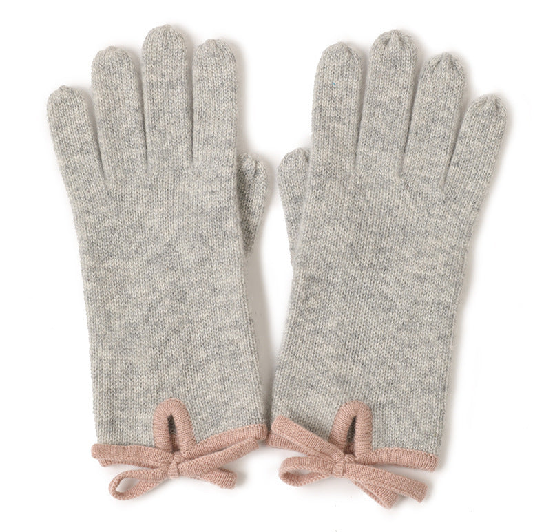 Hetero-color Edge Bow Split Finger Gloves Fashion