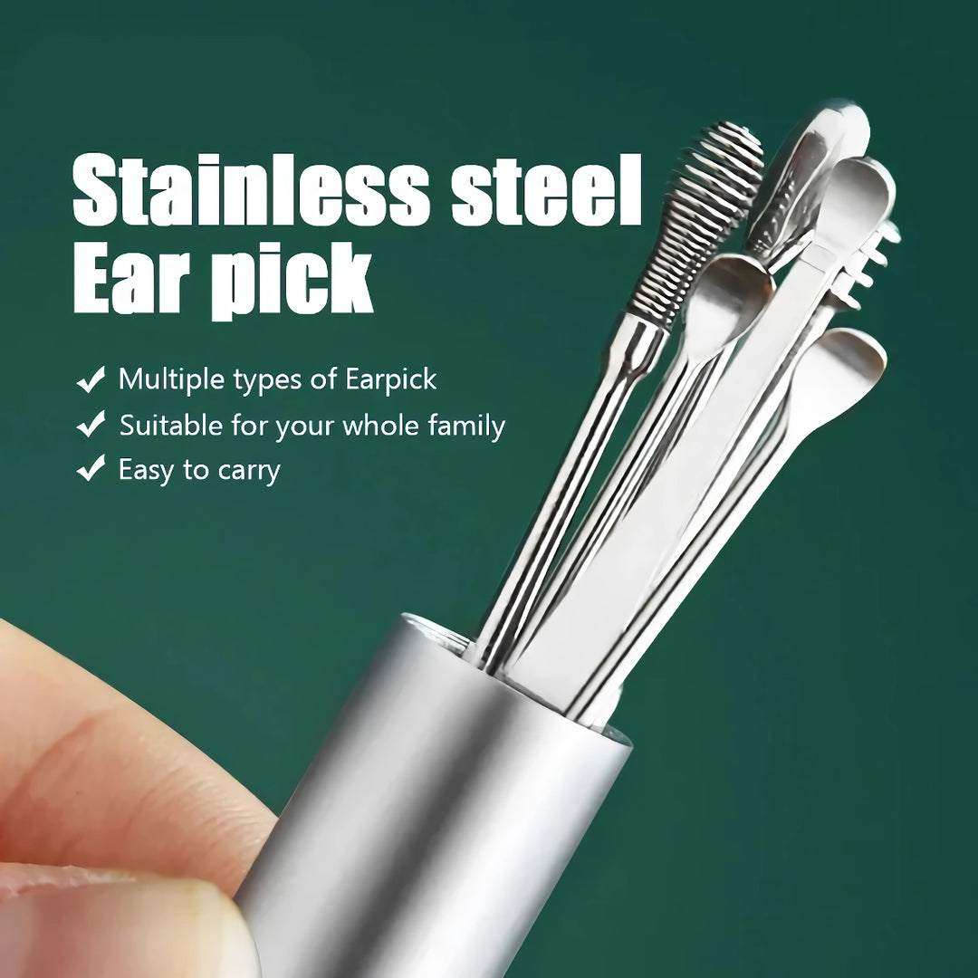 Stainless Steel Ear Care Tool Set - 8-Piece Ear Protector and Dirt Remover Kit