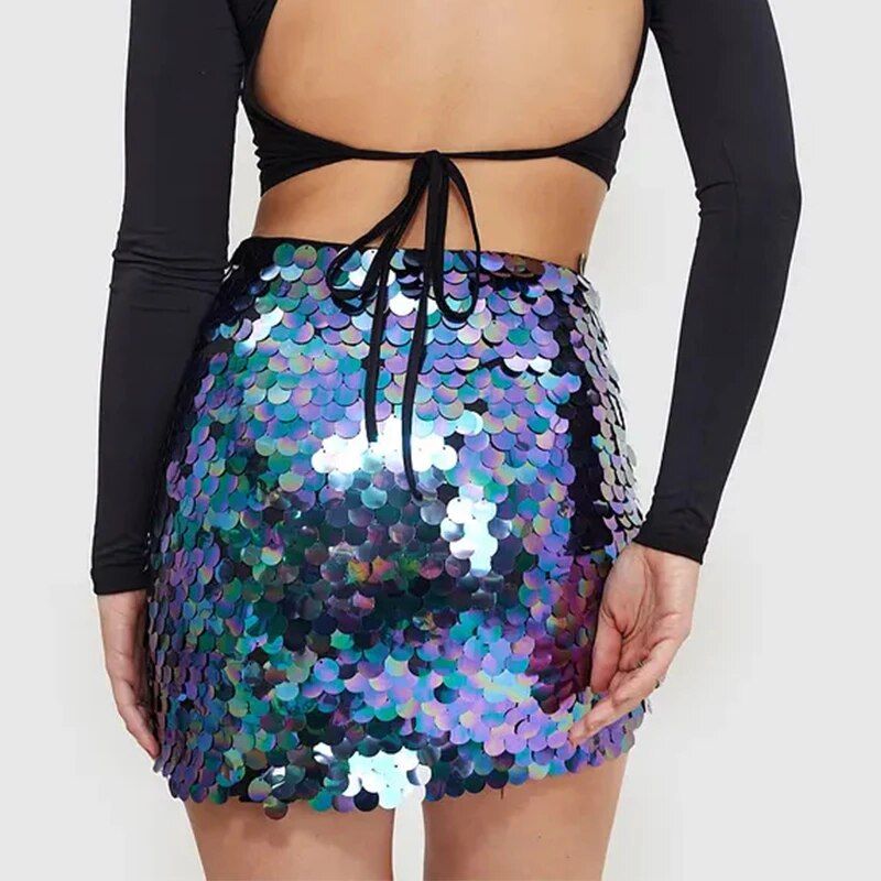 High Waist Glitter Sequin Mini Skirt