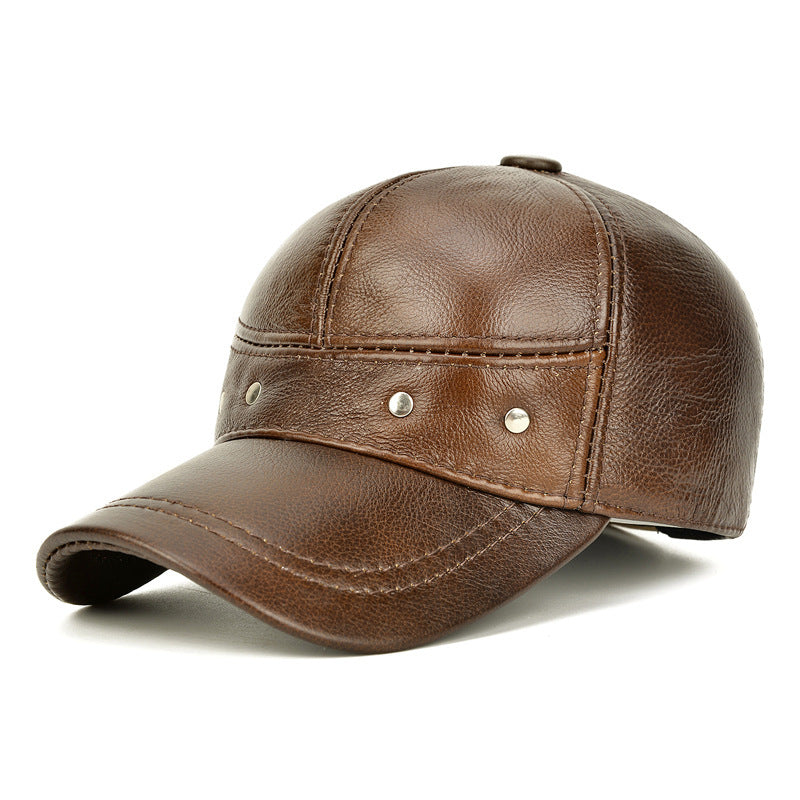 Men's Brown Cowhide Winter Hat with Ear Flaps