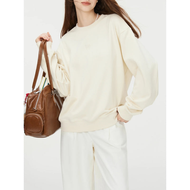 Women's Casual Beige Drop Sleeve Cotton Pullover