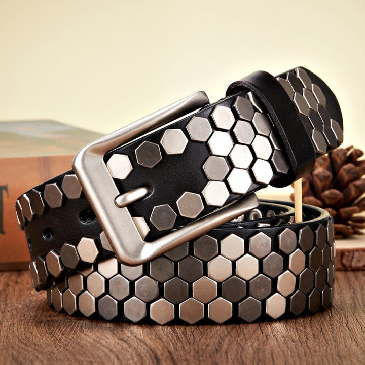 3.8cm Wide Rivet Studded Leather Belt