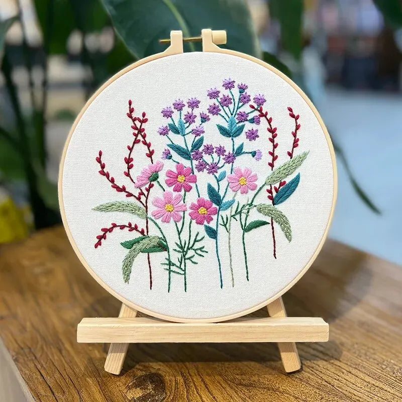 Floral Embroidery DIY Kit with Hoop