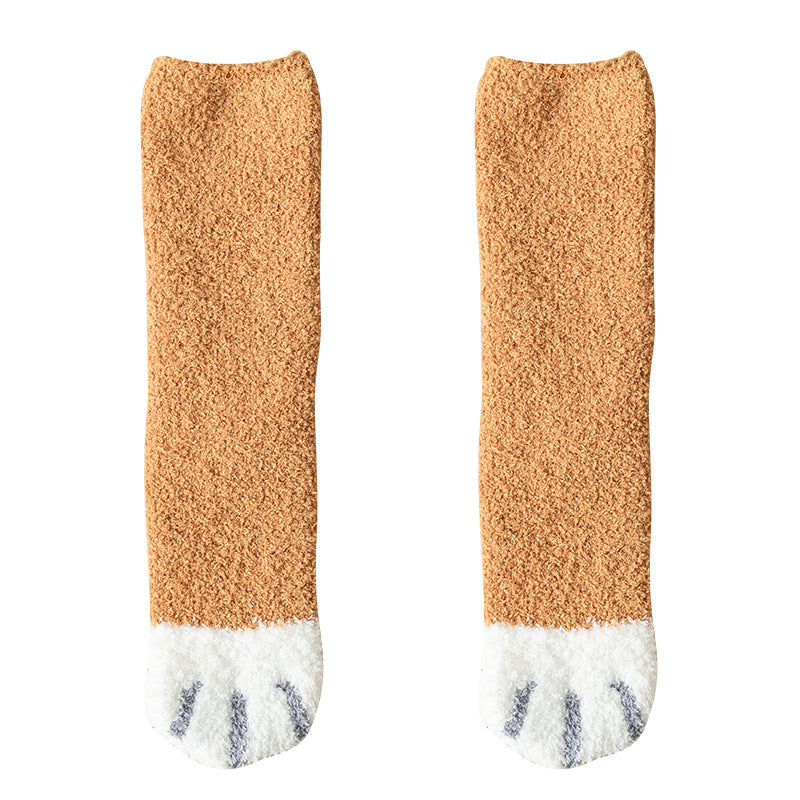 Autumn Winter Kawaii Cat Paw Fleece Women’s Socks