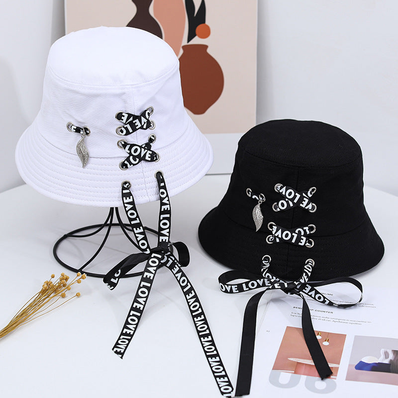 Cotton Bucket Hat with Lace-Up Ribbon Detail