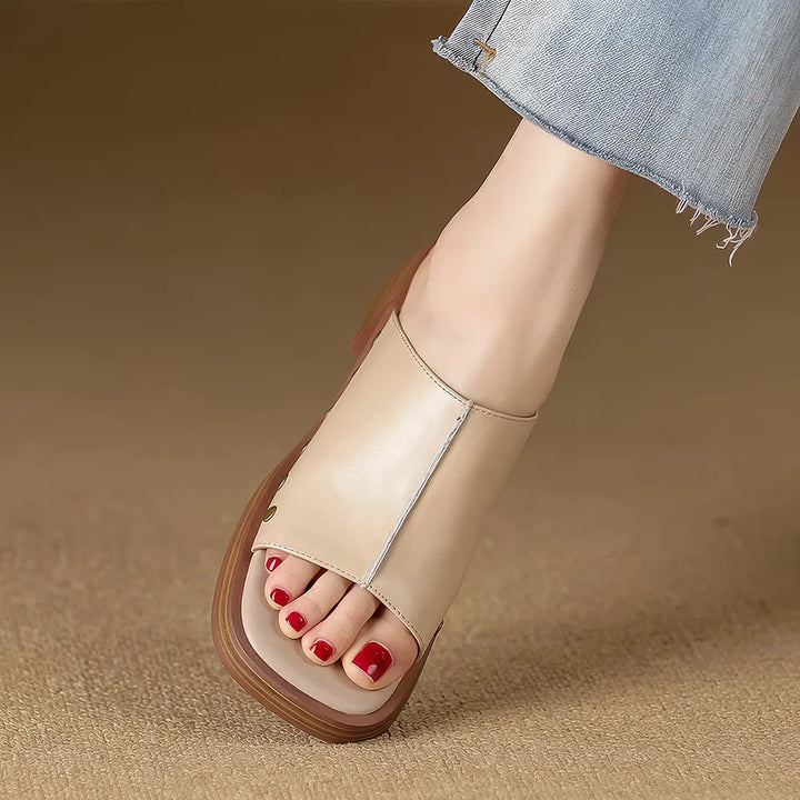 Stylish Peep Toe Leather High Heel Sandals