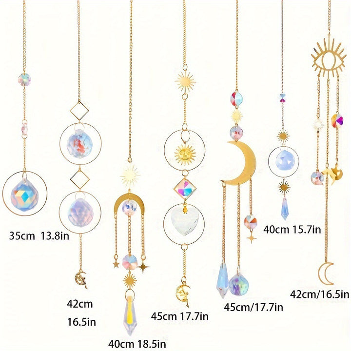 7PCs Crystal Ornaments Sun Catcher Golden Moon Star Sun Catcher Colorful Crystal