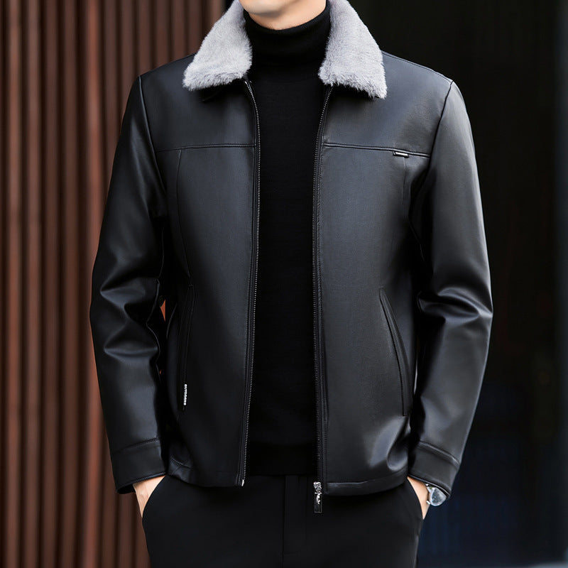 Leather Down Jacket Men's Autumn And Winter New Middle-aged Father Thickened