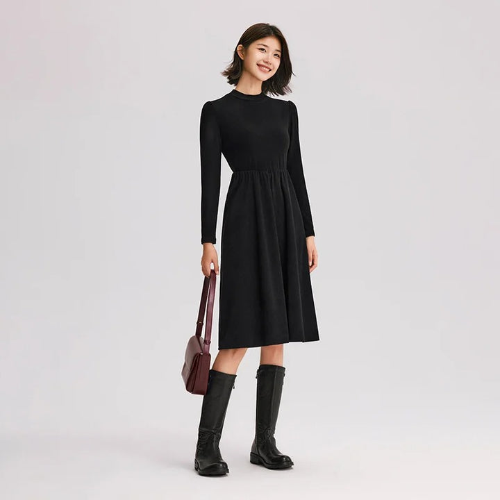 Elegant Winter Corduroy Patchwork Midi Dress