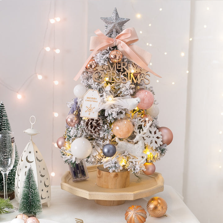 Illuminated Snow Blowing Christmas Tree Desktop Tree Small Set