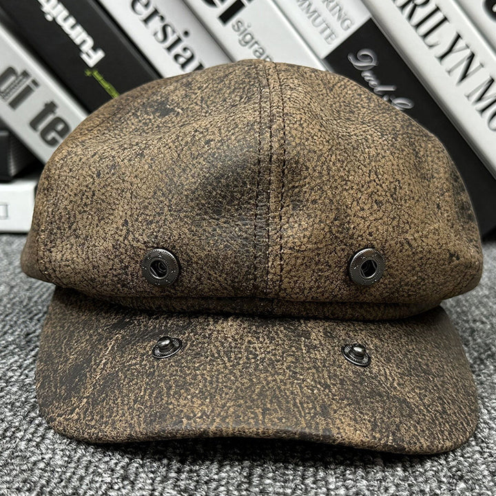 Autumn And Winter First Layer Cowhide Duck Tongue High-grade Leather Painter Cap