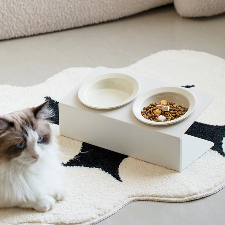 Elevated Cat and Dog Double Ceramic Bowl with Iron Stand