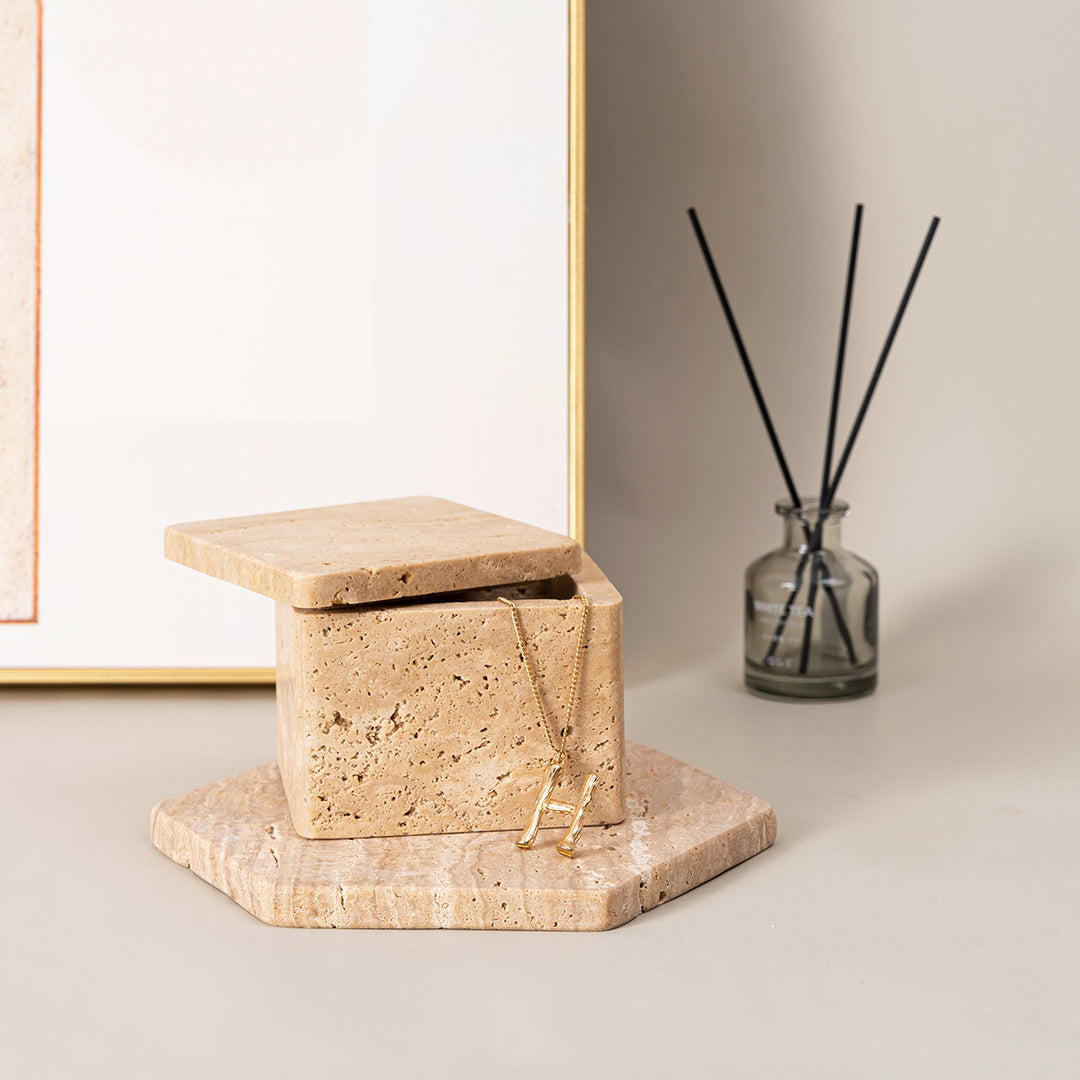 Natural Travertine Storage Box with Lid