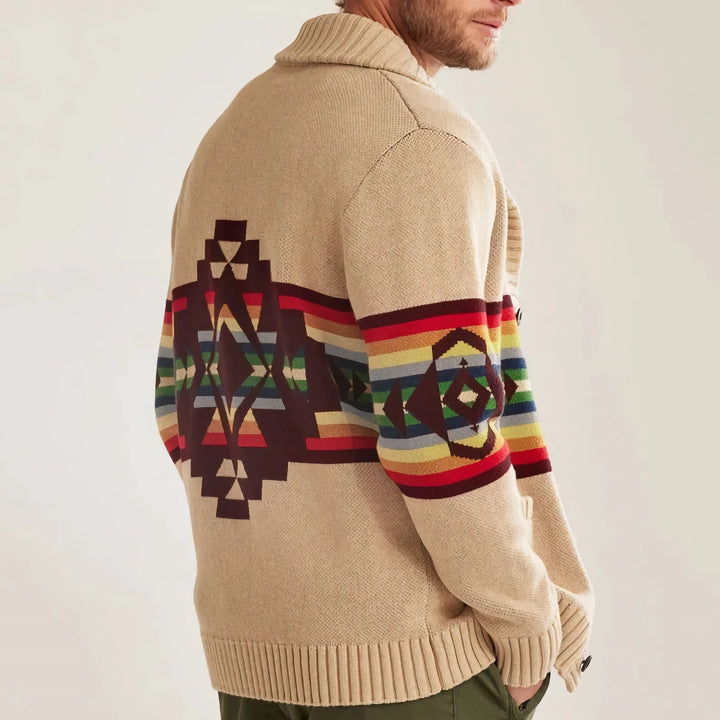 Luxury Jacquard Knit Cardigan Sweater Coat for Men