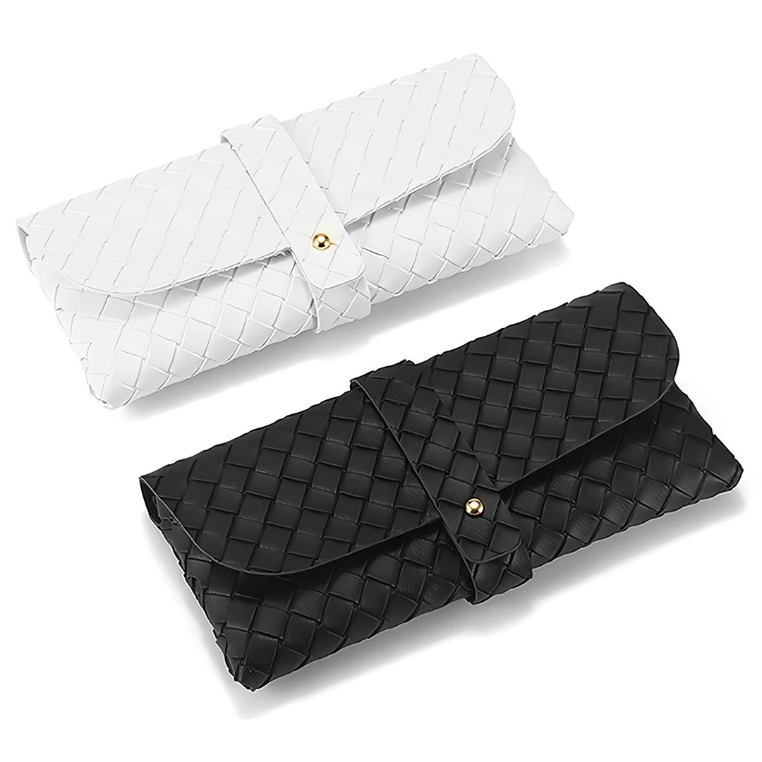 Chic Twist Braided Leather Sunglasses Case with Snap Closure