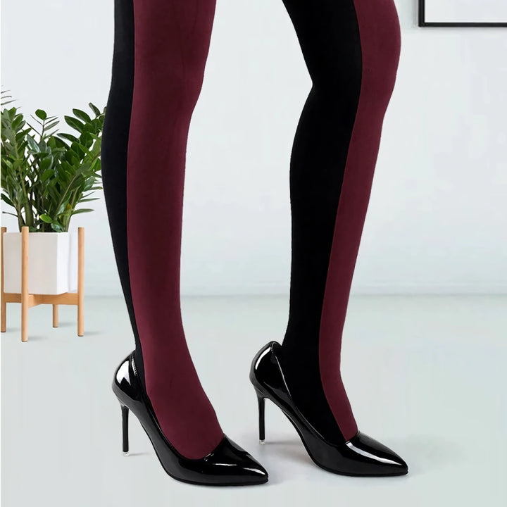 Chic Patchwork Velvet Tights for Women – Slim Fit Anti-Hook Pantyhose