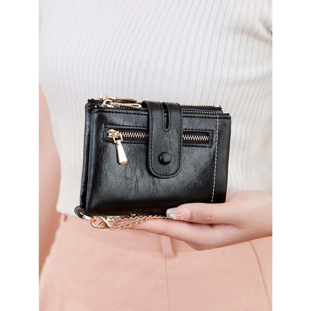 High Quality PU Leather Women's Short Wallet with Chain