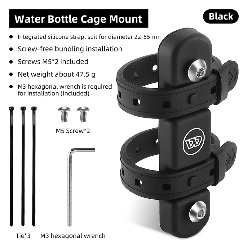 Adjustable Bicycle Water Bottle Holder with Integrated Strap