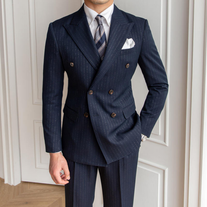 Metallic Stripe Double Breasted 2-Piece Men's Suit