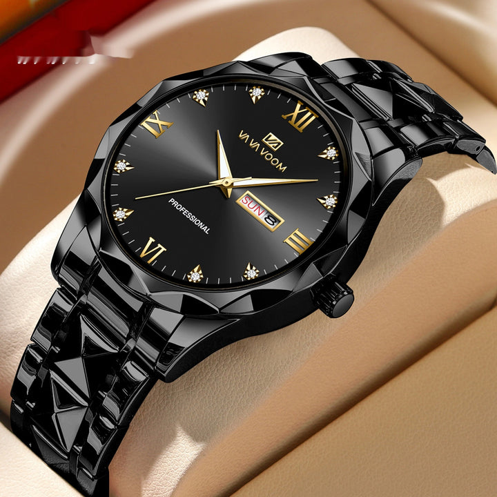 Double Calendar Tungsten Steel Waterproof Quartz Watch