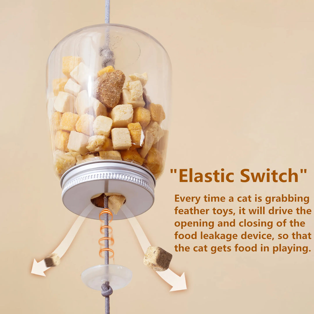 Interactive Cat Toy Food Dispenser with Feather and Bell