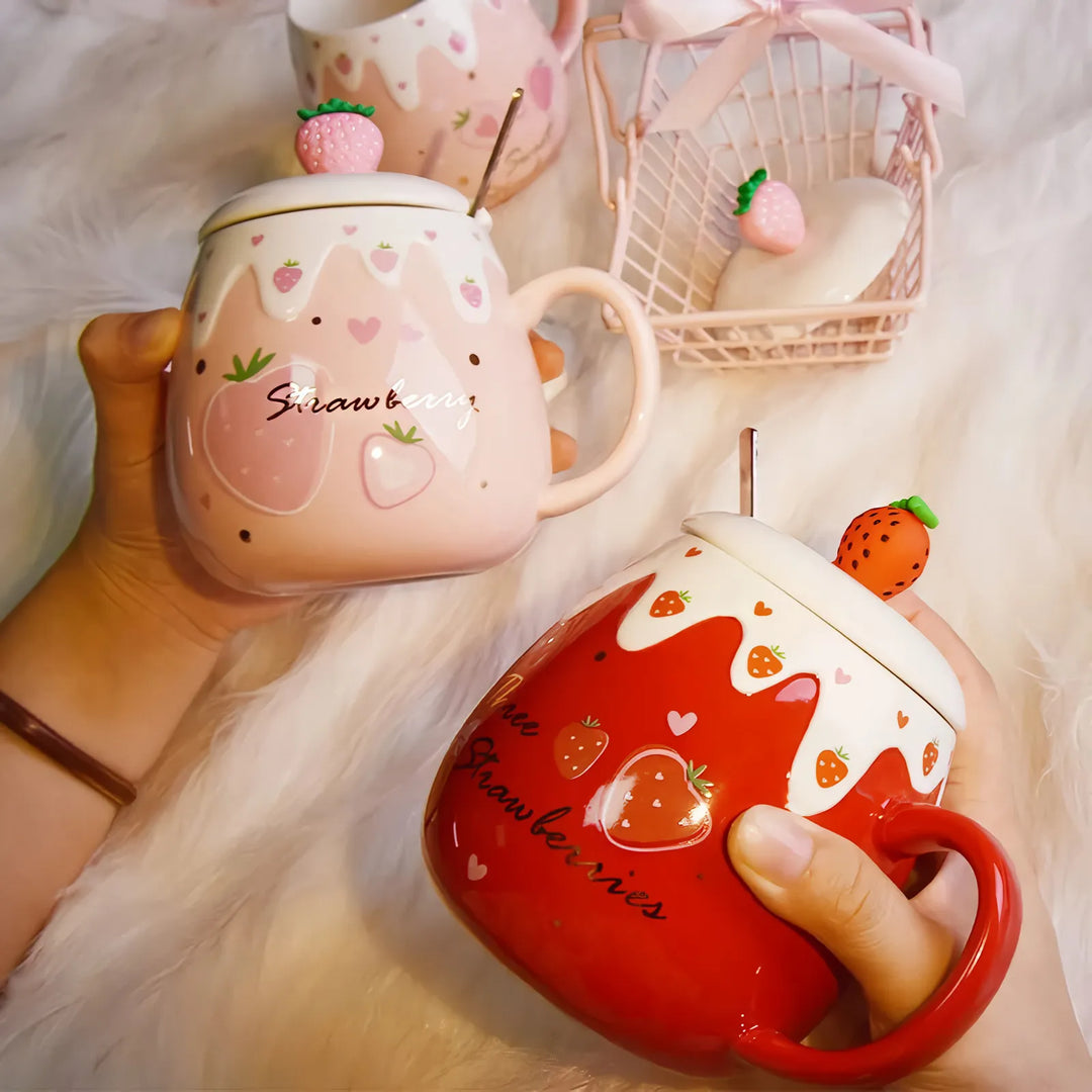 Lovely Ceramic Coffee Mug with Lid and Spoon