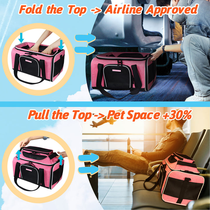 Airline Approved Pet Carrier with Expandable Top & Safety Features