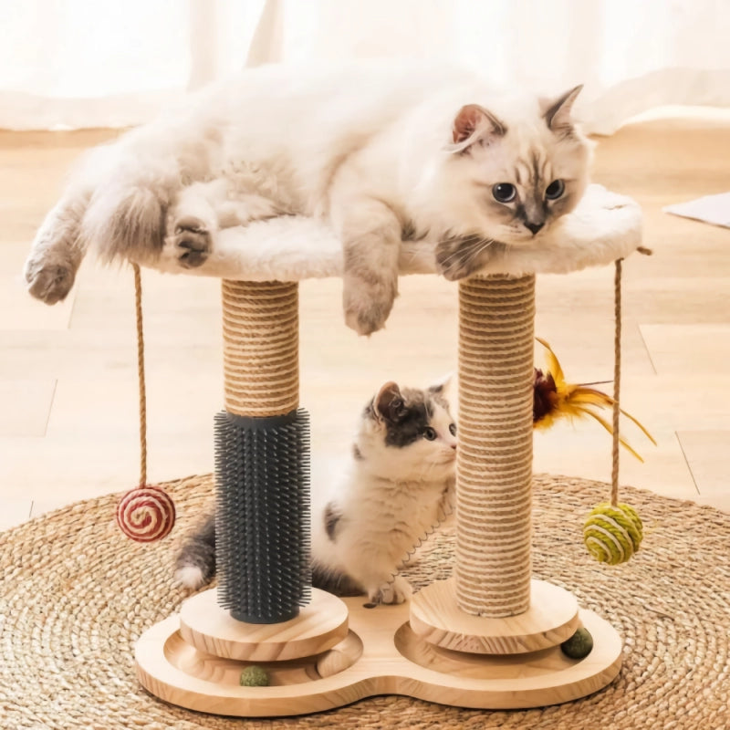 Natural Sisal Scratcher with Self-Groomer & Play Perch