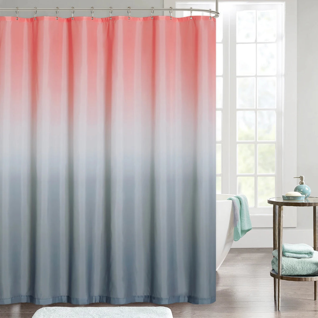 Waterproof Gradient Color Shower Curtain with Free Hooks