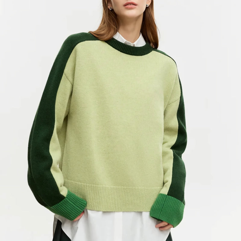 Loose Woolen Sweater with Contrast Stitching