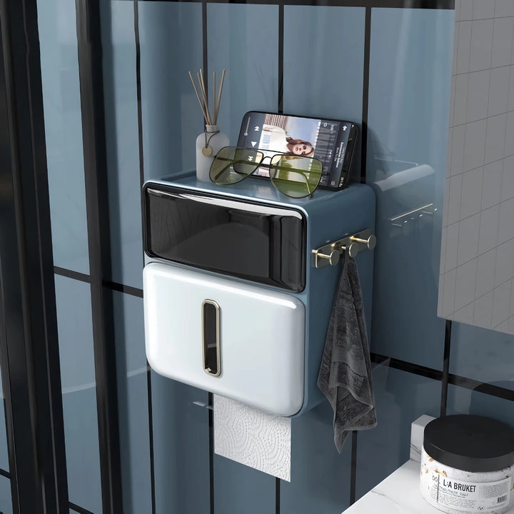 Waterproof Wall-Mounted Tissue Holder with Mobile Phone Tray