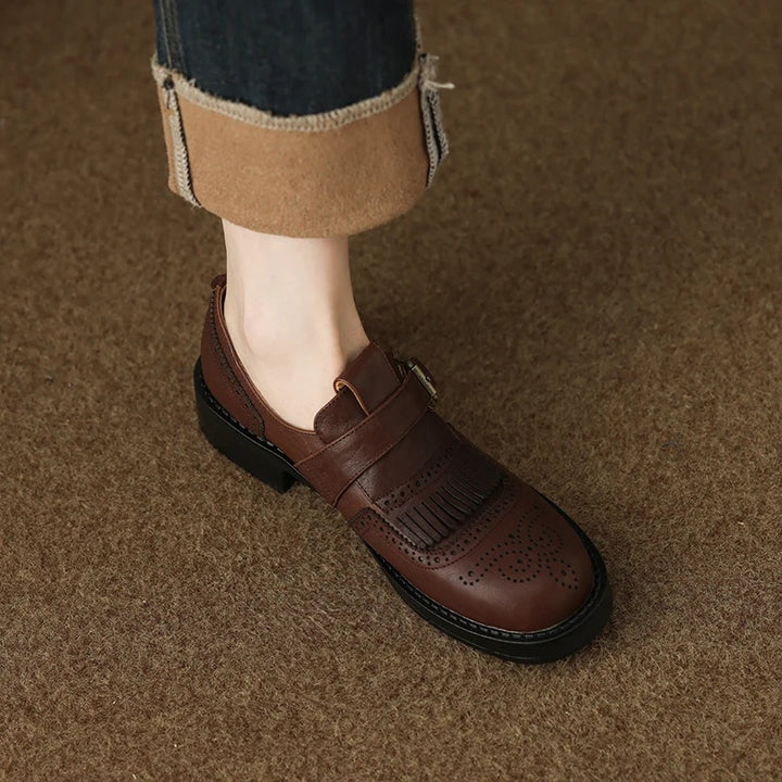 Autumn Genuine Leather Retro Oxfords for Women