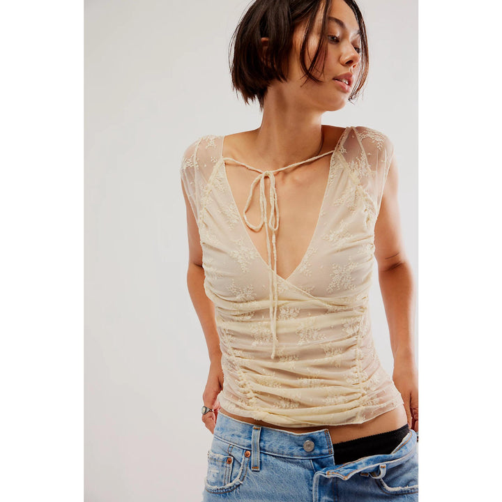 Floral Lace Cap Sleeve Backless Top - Casual Summer Pullover for Women
