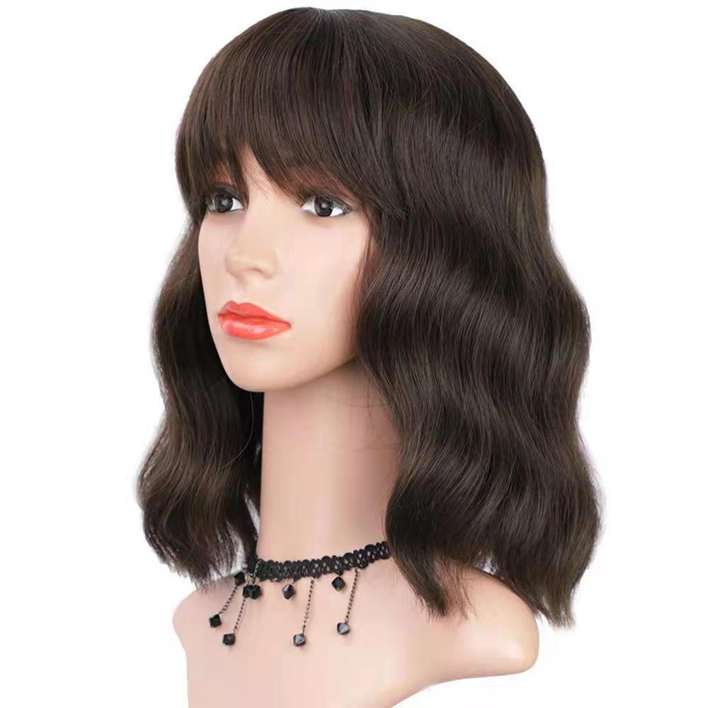 Full-head Wig-style Curly Small Wave Hairstyle Air Bangs Artificial Human Hair Wig Sheath