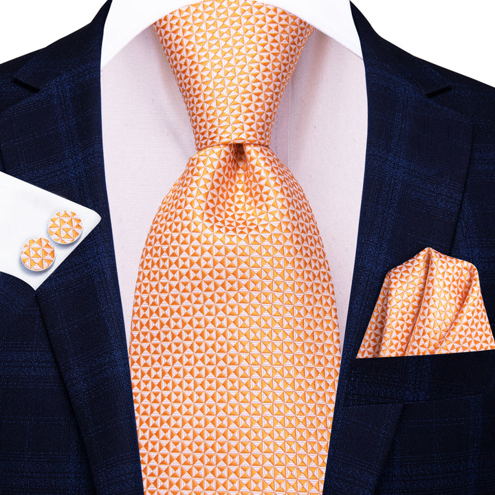 Elegant Orange Silk Men's Necktie Set