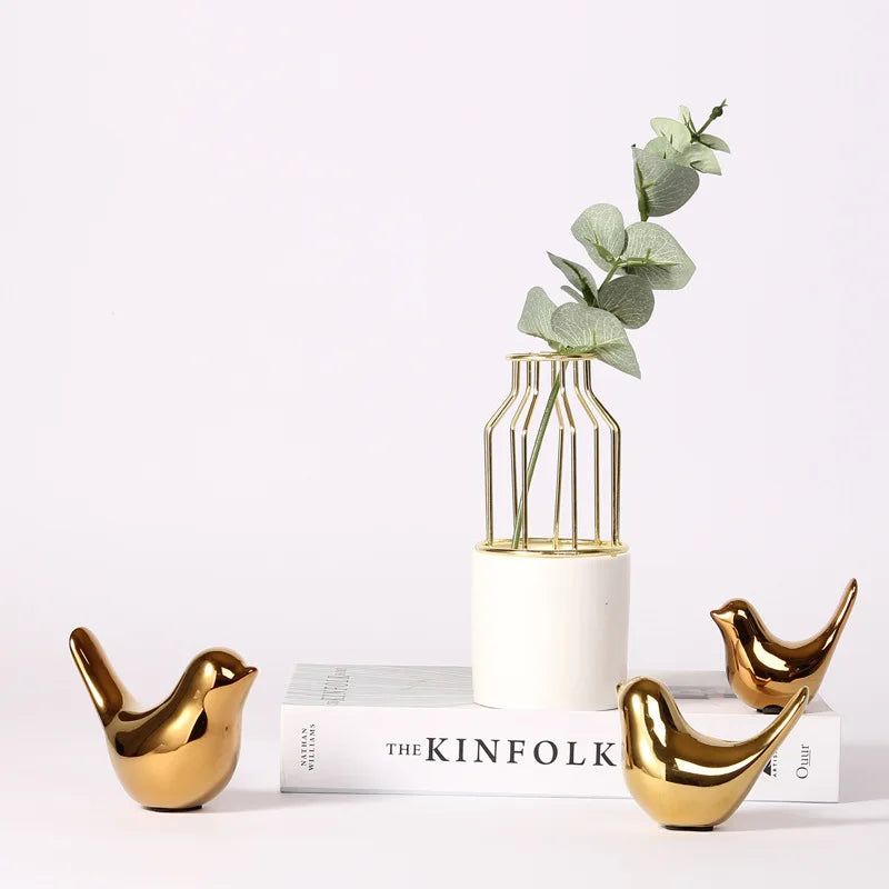 Nordic Golden Ceramic Bird Decoration for Modern Home Decor