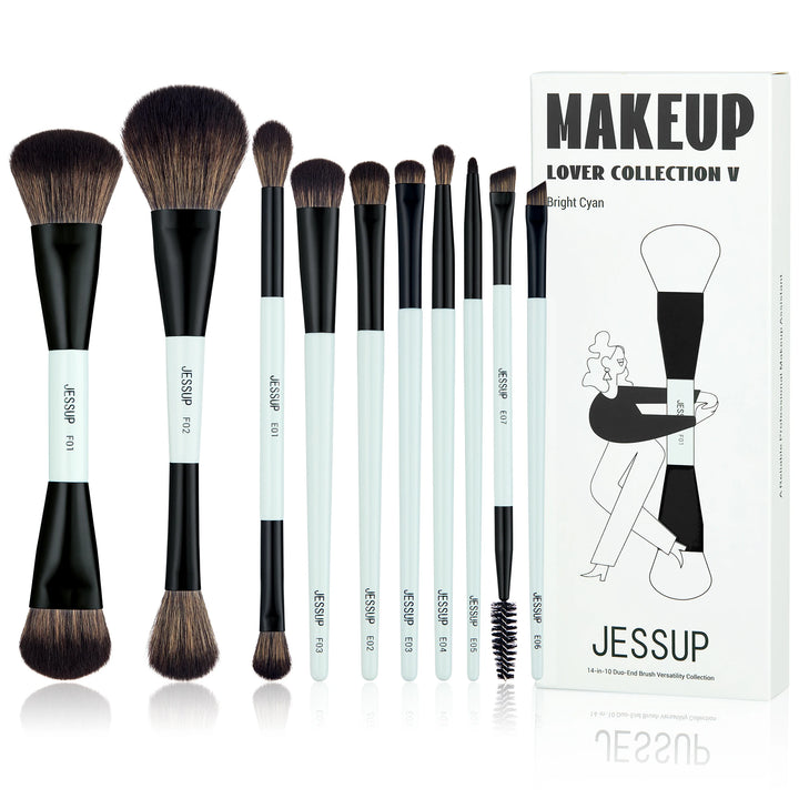 Double-Sided Makeup Brush Set - 6pcs Foundation, Contour, Blush, Eyeshadow & Eyebrow Brushes